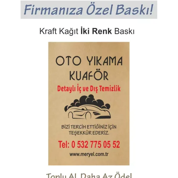 Kraft Oto Paspas Baskı, 50×35 cm. İki Renk Dikey