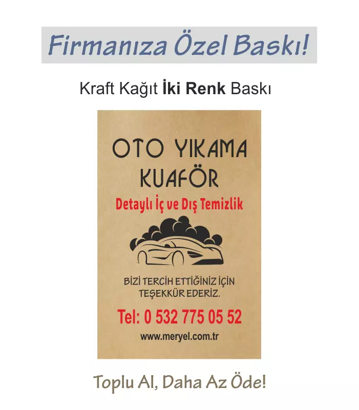 Kraft Oto Paspas Baskı, 50×35 cm. İki Renk Dikey
