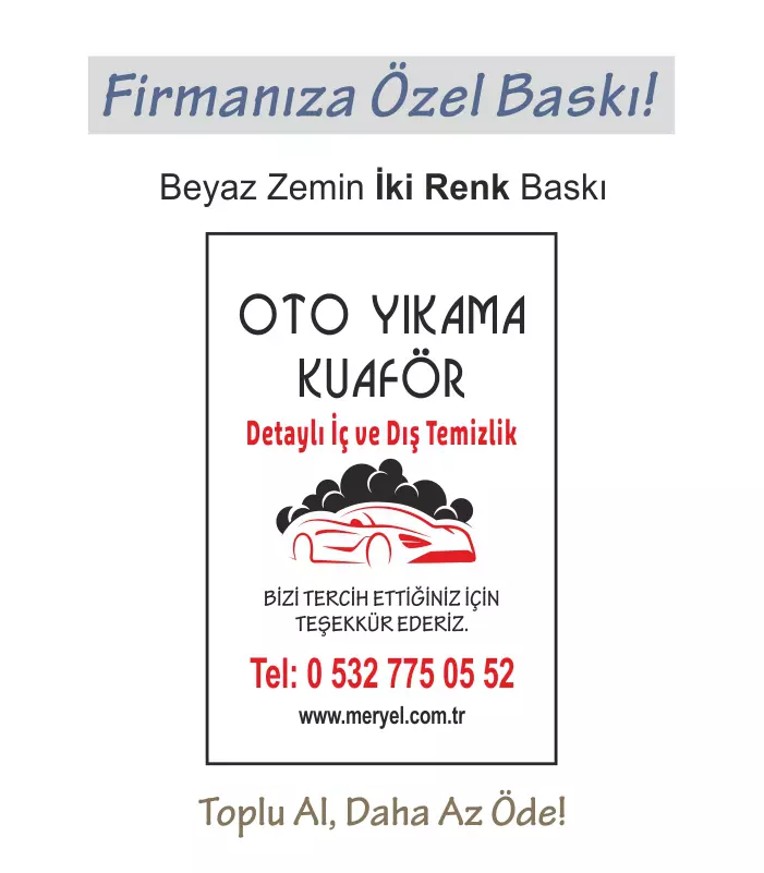 Oto Kağıt Paspas, 50×35 cm. Beyaz Zemin İki Renk Baskı Dikey