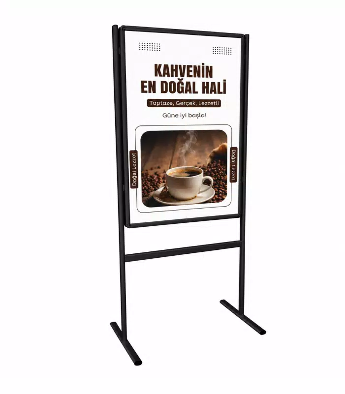 Klasik Afiş Standı 50x70 cm, Çift Taraflı Ayaklı Reklam Panosu Siyah