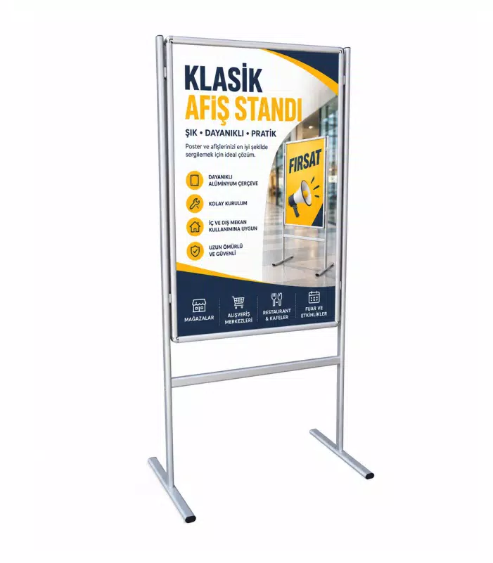 Klasik Afiş Standı 70x100 cm, Çift Taraflı Ayaklı Pano