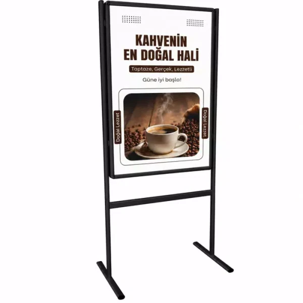 Klasik Afiş Standı 70x100 cm, Çift Taraflı Ayaklı Reklam Panosu Siyah