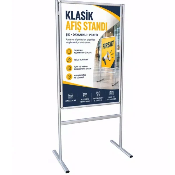 Klasik Afiş Standı 70x100 cm, Tek Taraflı Ayaklı Pano